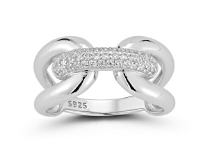 Sterling Statements Rhodium Over Sterling Silver Pave Bold Link Ring
