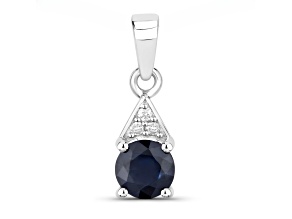 Blue Sapphire and White Diamond 10K White Gold Solitaire Pendant