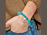 Rose Stainless Steel Antiqued and Polished Starfish Aqua Dyed Jade Bracelet