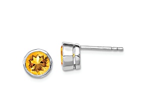 Sterling Silver Rhodium-plated Citrine Circle Stud Earrings