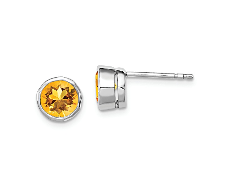 Sterling Silver Rhodium-plated Citrine Circle Stud Earrings