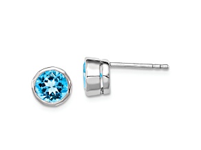 Sterling Silver Rhodium-plated Blue Topaz Circle Stud Earrings
