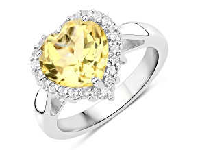 Yellow Citrine and White Topaz Rhodium Over Sterling Silver Heart Halo Ring 3.43ctw