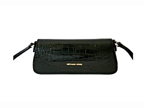 Michael Kors Katya Medium Flap Crossbody Handbag in Faux Embossed Croc Patent Black