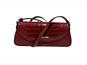 Michael Kors Katya Medium Flap Crossbody Handbag in Faux Embossed Croc Patent Oxblood