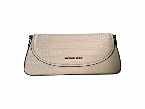 Michael Kors Katya Medium Flap Crossbody Handbag in Faux Embossed Croc Patent Light Cream