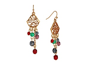 14K Gold Dipped Filigree With Colored Beads Chandelier Earrings