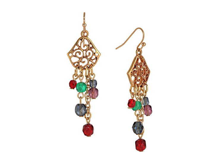 14K Gold Dipped Filigree With Colored Beads Chandelier Earrings