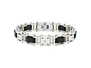 Ion-Plated Yellow Stainless Steel and Forged Carbon Fiber Diamond Bracelet .15ctw