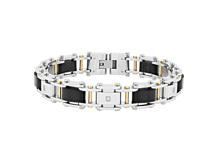 Ion-Plated Yellow Stainless Steel and Forged Carbon Fiber Diamond Bracelet.15ctw