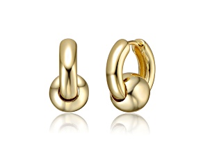 14K Gold Plated over Brass Spring Ring with Round Ball Huggie Hoop Earrings
