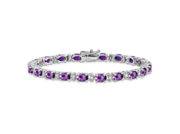 Picture of Rhodium Over 14k White Gold Oval Amethyst and Diamond Bracelet