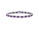 Rhodium Over 14k White Gold Oval Amethyst and Diamond Bracelet
