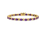14k Yellow Gold Oval Amethyst and Diamond Bracelet