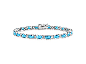 Picture of Rhodium Over 14k White Gold Oval Blue Topaz and Diamond Bracelet