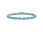 Rhodium Over 14k White Gold Oval Blue Topaz and Diamond Bracelet