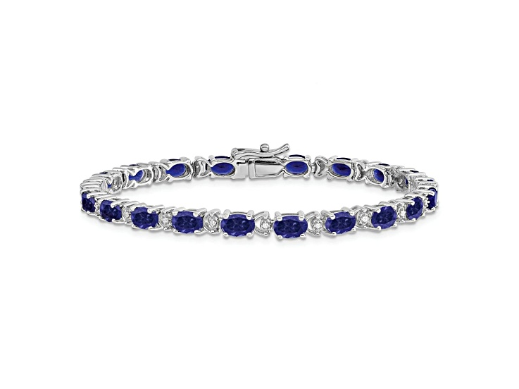 Rhodium Over 14k White Gold Oval Lab Created Sapphire and Diamond Bracelet