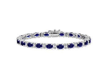 Picture of Rhodium Over 14k White Gold Oval Lab Created Sapphire and Diamond Bracelet