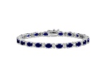 Rhodium Over 14k White Gold Oval Lab Created Sapphire and Diamond Bracelet