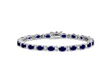 Rhodium Over 14k White Gold Oval Lab Created Sapphire and Diamond Bracelet