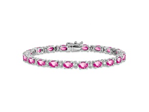 Rhodium Over 14k White Gold Oval Lab Created Pink Sapphire and Diamond Bracelet