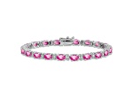 Rhodium Over 14k White Gold Oval Lab Created Pink Sapphire and Diamond Bracelet