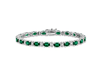 Picture of Rhodium Over 14k White Gold Oval Lab Created Emerald and Diamond Bracelet