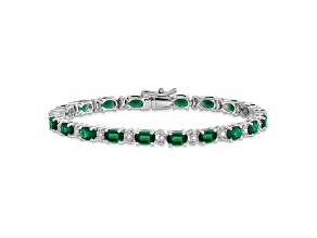 Rhodium Over 14k White Gold Oval Lab Created Emerald and Diamond Bracelet
