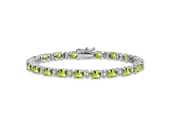 Picture of Rhodium Over 14k White Gold Oval Peridot and Diamond Bracelet