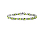 Rhodium Over 14k White Gold Oval Peridot and Diamond Bracelet