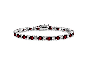 Picture of Rhodium Over 14k White Gold Oval Garnet and Diamond Bracelet