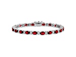 Rhodium Over 14k White Gold Oval Lab Created Ruby and Diamond Bracelet