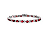 Rhodium Over 14k White Gold Oval Lab Created Ruby and Diamond Bracelet