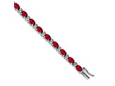 Rhodium Over 14k White Gold Oval Lab Created Ruby and Diamond Bracelet