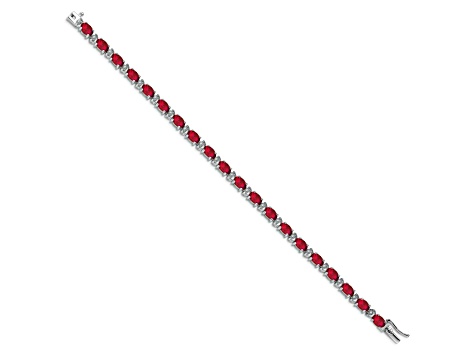 Rhodium Over 14k White Gold Oval Lab Created Ruby and Diamond Bracelet