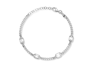 Sterling Statements Rhodium Over Sterling Silver Emerald CZ Station Bracelet