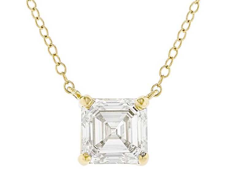 Certified Asscher Cut White Lab-Grown Diamond F VS1 14K Yellow Gold Necklace 2.00ct