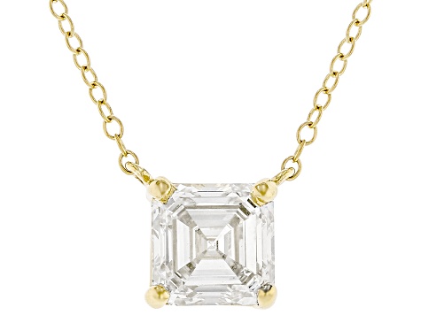 Certified Asscher Cut White Lab-Grown Diamond F VS1 14K Yellow Gold Necklace 2.00ct