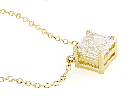 Certified Asscher Cut White Lab-Grown Diamond F VS1 14K Yellow Gold Necklace 2.00ct