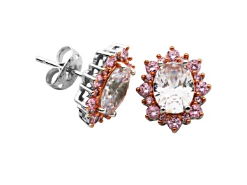 Picture of White and Pink Cubic Zirconia Two-tone Brass Earrings 5.31ctw