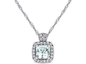 Picture of Aquamarine & Diamond 10K White Gold Pendant With Chain 0.62ctw