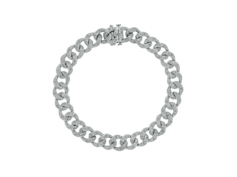 White Diamond Rhodium Over Sterling Silver Curb Chain Bracelet 0.33ctw