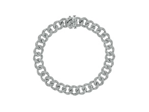 White Diamond Rhodium Over Sterling Silver Curb Chain Bracelet 0.33ctw