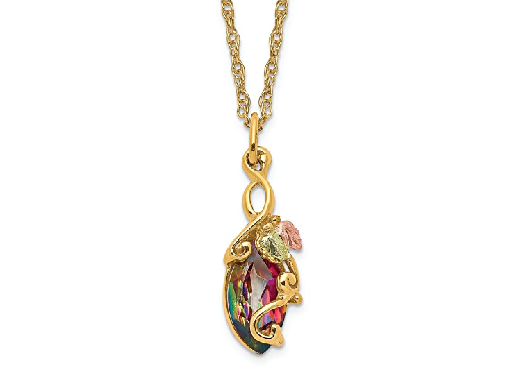 10k Yellow Gold 12k Rose Gold and 12k Green Gold Accent Mystic Topaz Pendant 18 Inch Chain