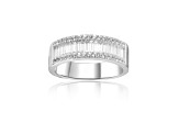 Baguette and Round White Topaz Sterling Silver Multi-Row Band Ring, 0.72ctw