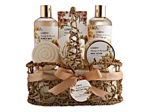Lovery Home Spa Gift Basket - Honey & Almond Scent - 6pc Luxury Set