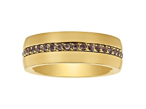 Tungsten Comfort™ Smoky Quartz Tungsten 8MM Yellow Ion Plated Inlay Band