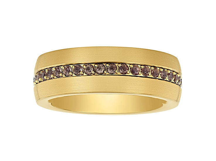 Tungsten Comfortâ„¢ Smoky Quartz Tungsten 8MM Yellow Ion Plated Inlay Band
