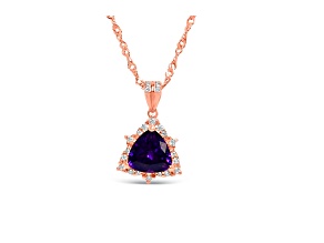 Trillion Amethyst and Cubic Zirconia 18K Rose Gold Over Sterling Silver Pendant with chain, 2.59ctw