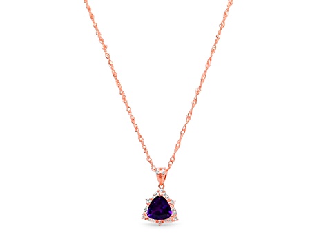 Trillion Amethyst and Cubic Zirconia 18K Rose Gold Over Sterling Silver Pendant with chain, 2.59ctw